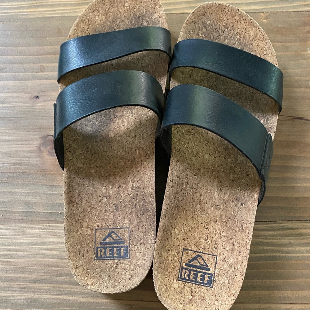 Reef Women's Black Double Strap Cork Slide Sandals - Picture 2 of 3